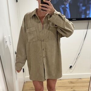 12th Tribe Beige Corduroy Shirt Dress
